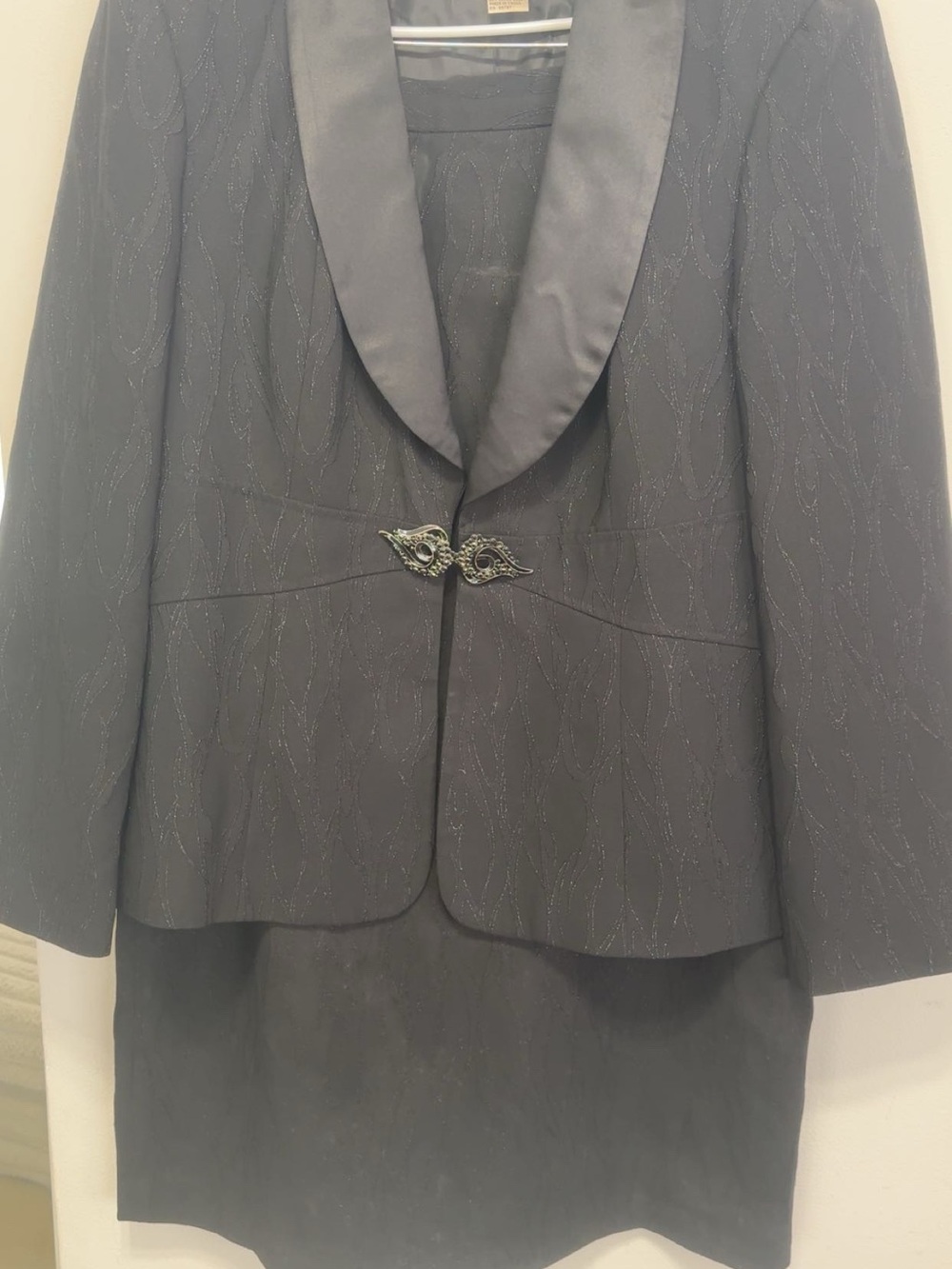Women's Black Beaded Detail Blazer and Skirt Set